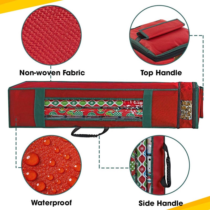 ProPik Wrapping Paper Storage Bag with Pocket and Handles Including Hanging Loop Heavy Duty Material with Clear Window 47 x 10 x 10 Inch Fits 40 Inch Long Rolls (Red  1 Count) - Image 2